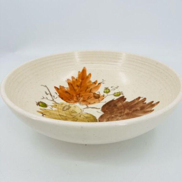 Metlox Salad Pasta Serving Bowl Woodland 1960s Vintage Fall Leaf THANKSGIVING - Picture 2 of 7